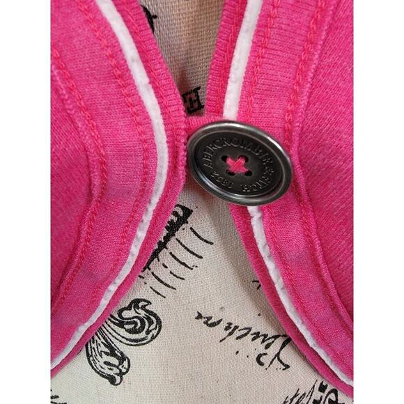 Abercrombie And Fitch One Button Cardigan Small Long Sleeve Logo Pink VTG 90's - Picture 5 of 12